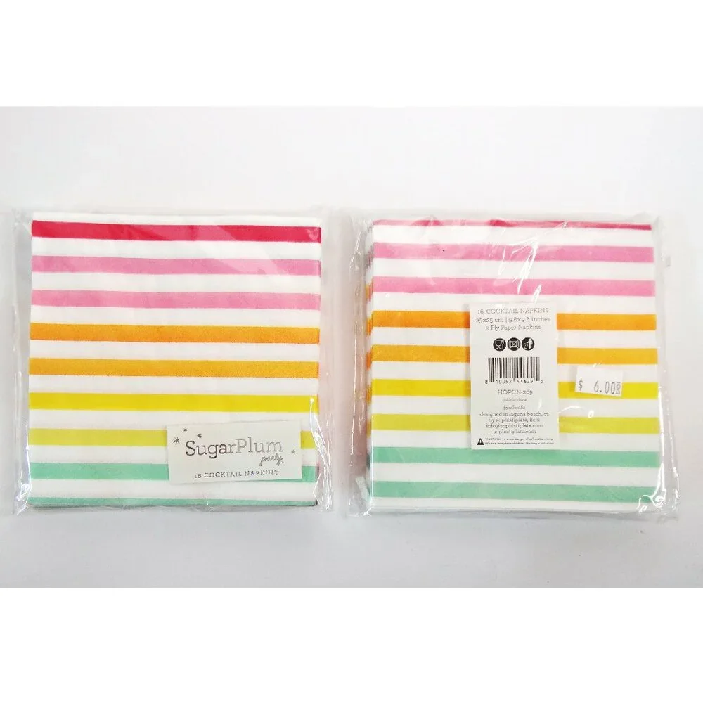 Lot of 2 packages of Rainbow Striped Napkins, 32 count, Sugar Plum Party New